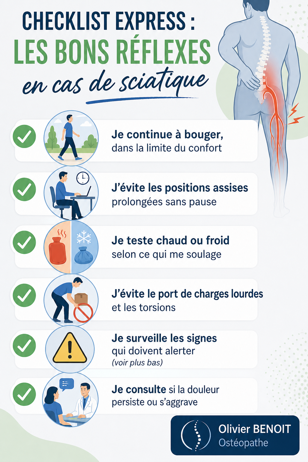 Checklist sciatique : les 6 bons réflexes en cas de crise – ostéopathe Bischwiller